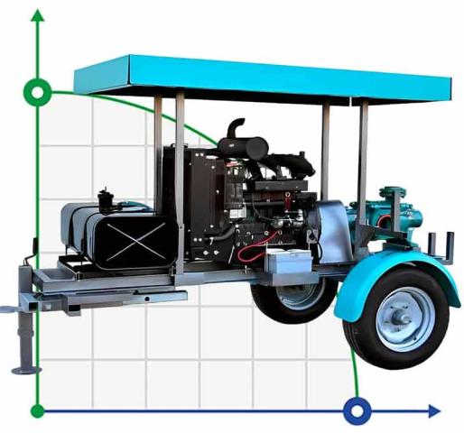 Дизельная мотопомпа 45 л.с. - 3-ступенчатая с прицепом