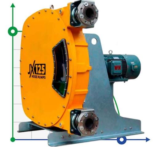Индустриальный шланговый насос JXHIN-125-CI+ABS Plastic-F-NBR-P, 66 м3/час, 22 кВт, 16 бар, 380В
