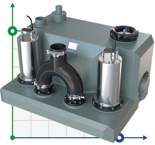 Установка для подъема канализационных стоков с двумя насосами и пультом управления AIZL-1500W Double, 30/13, 1,5 кВт, 220V, 2800 об/мин